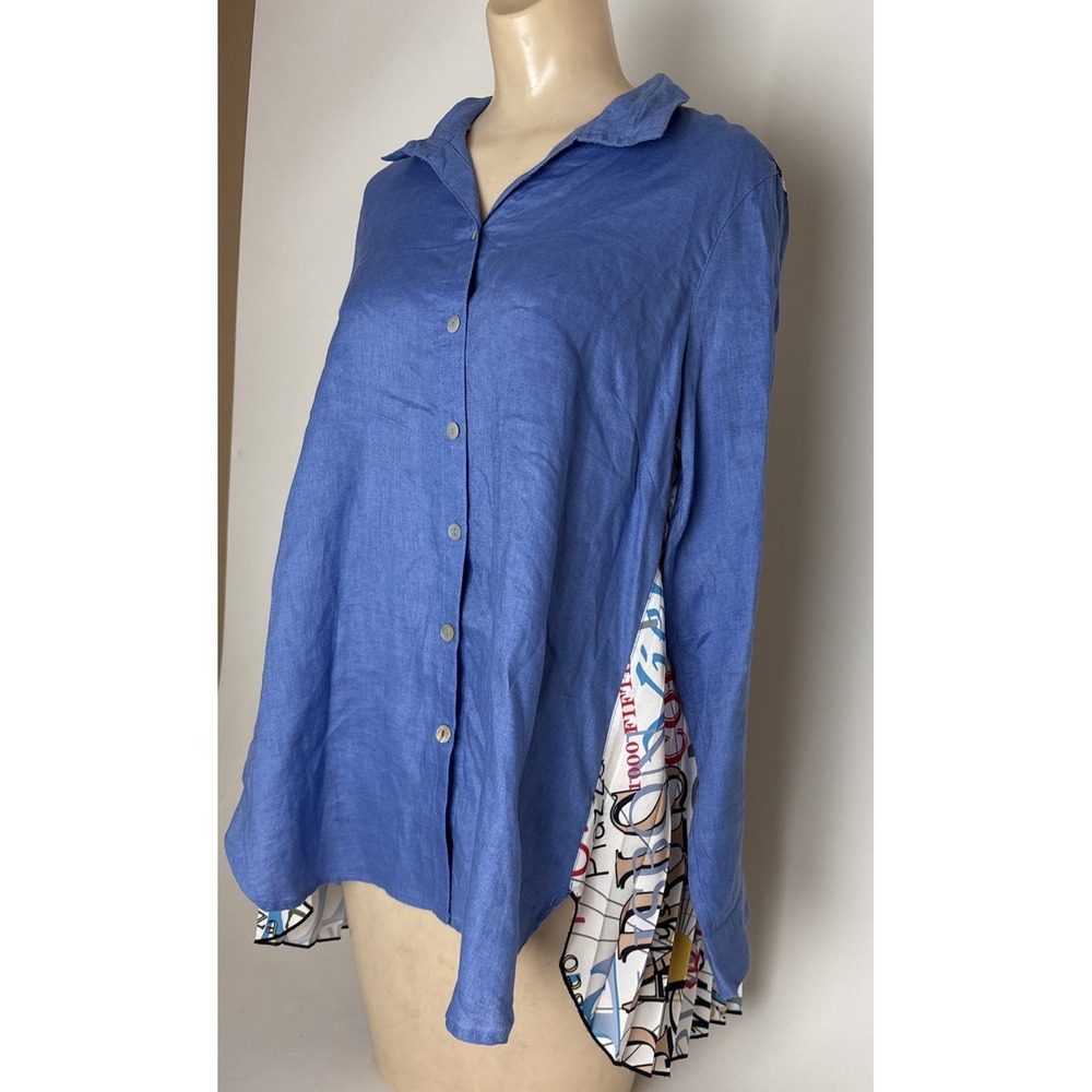 John Mark Blue Linen Shirt Size Small Funky Back piece Paris Rome new York Venic